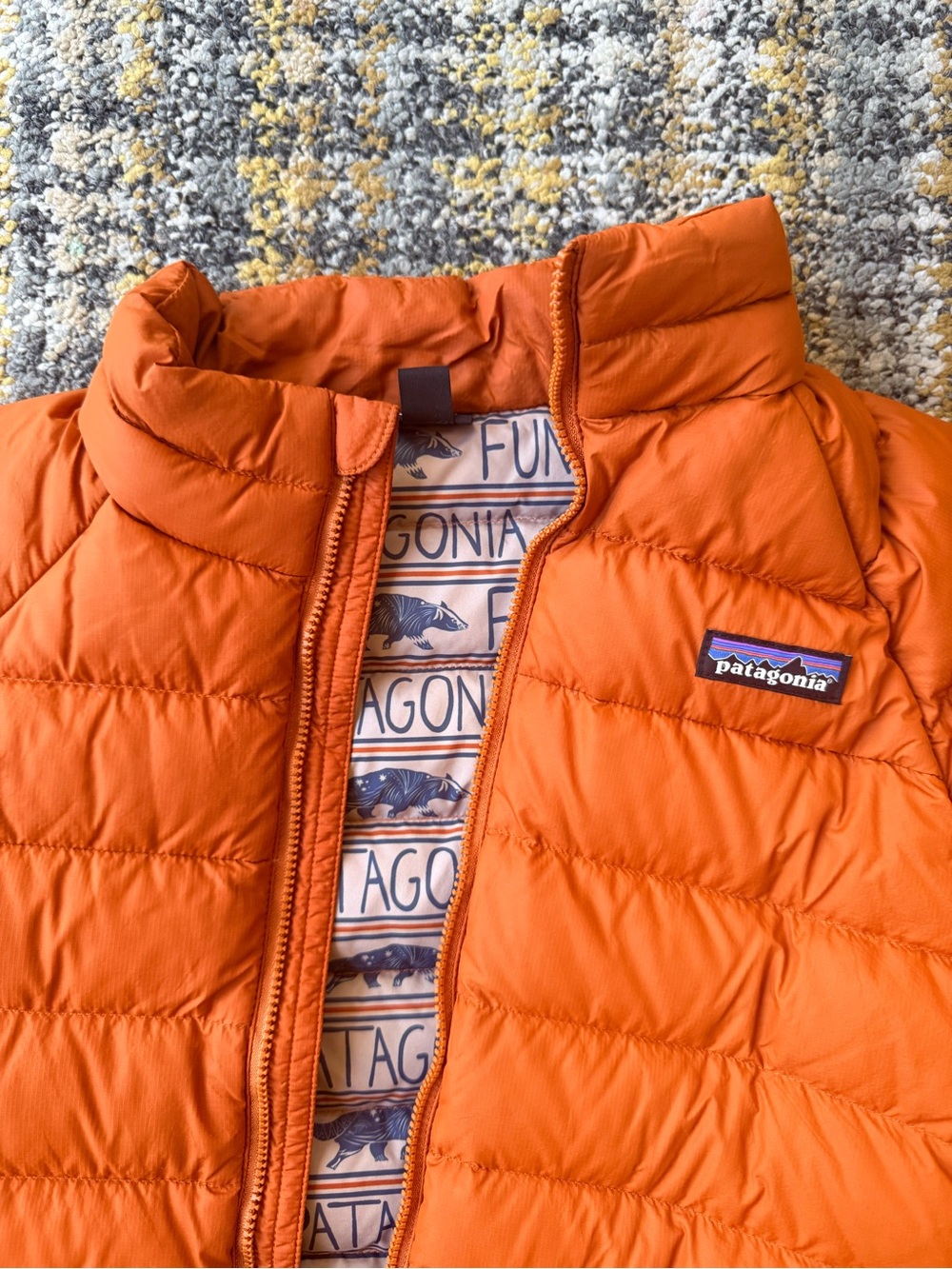 Patagonia Kids Orange Packable Puffer Vest with Logo